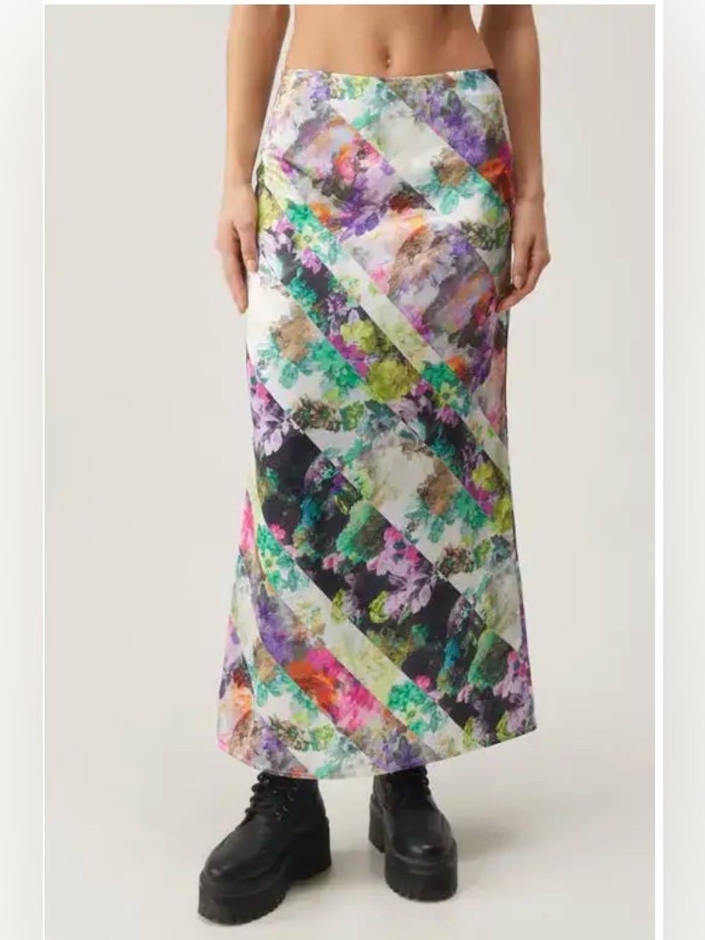 NWOT- NASTY GAL Floral Striped Maxi Skirt, Purple multi, size US12